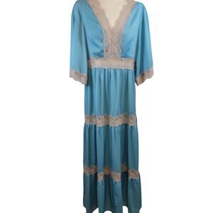 VENUS Dress Size 14 Aqua Blue Lace Long Maxi Boho Tiered Romantic